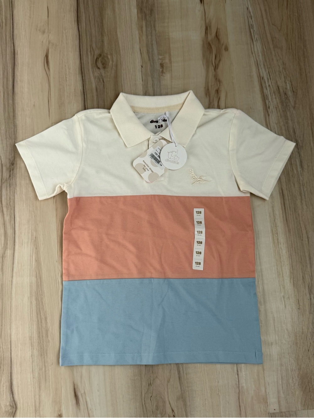 New DivaKids 100% cotton Colorblock Polo Shirt - Cream, Peach & Light Blue
